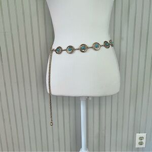 Vintage Gold and Turquoise Disc Chain Belt